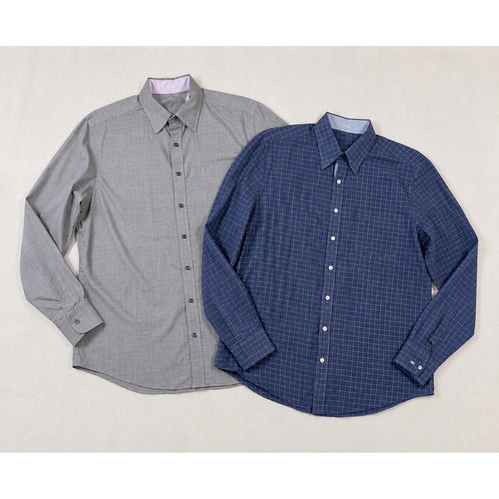 Lot of 2 J Hilburn custom Mens Button Down Shirts Grey Blue Cotton